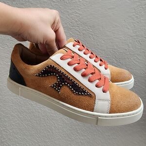 FRYE Ivy Logo Patch Low Lace‎ Up Leather Suede Sneakers, Women's Size 6.5